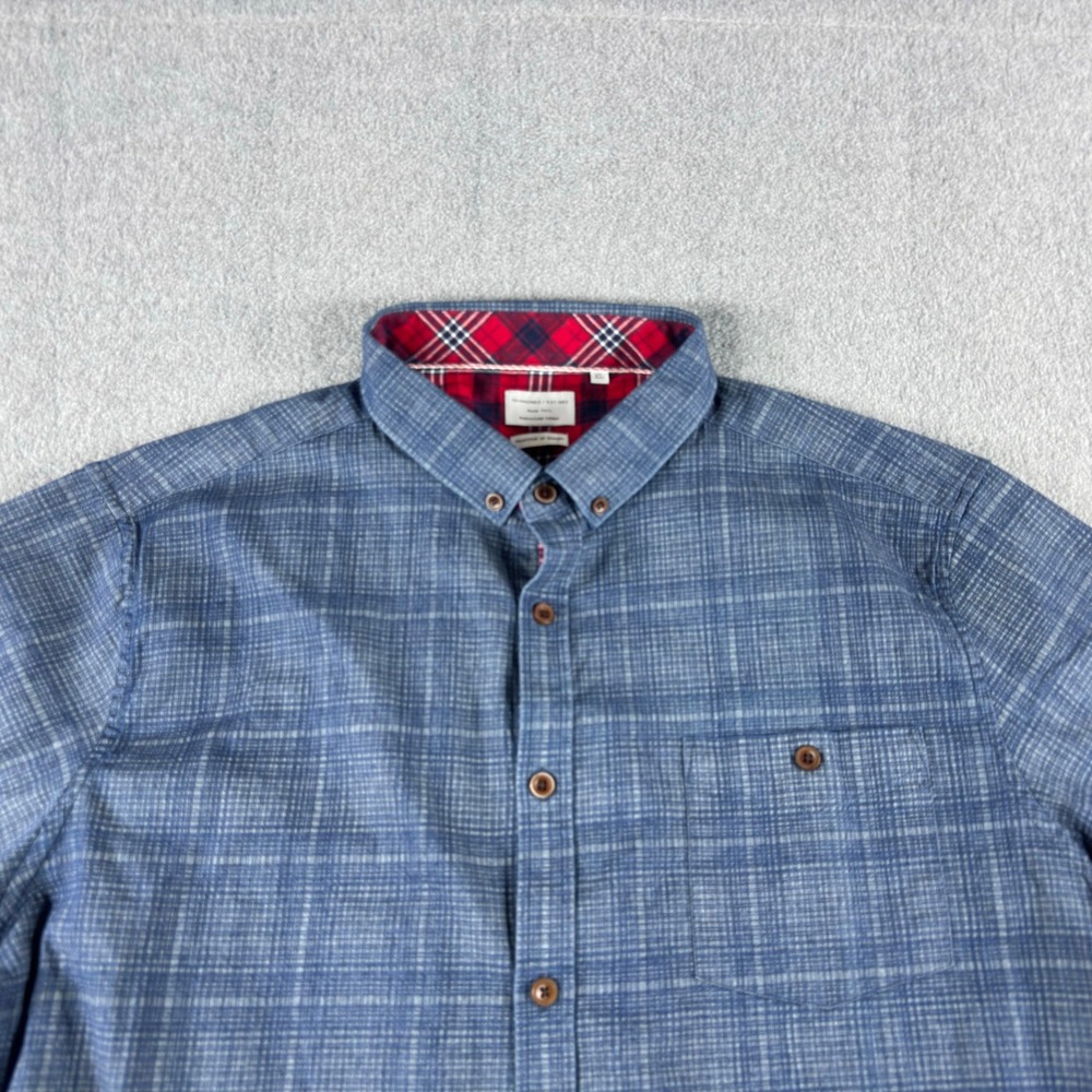 7 Diamonds Madewell Shirt Mens XL Blue Check Short Sleeve Button Down